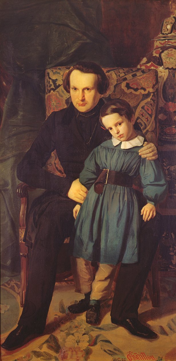 Victor Hugo (1802-85) och hans son, Francois-Victor, 1836 av Auguste de Chatillon