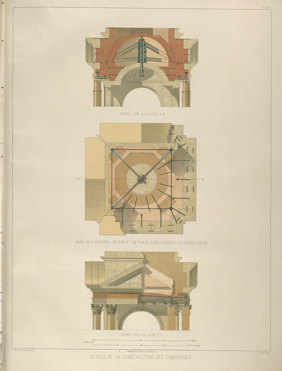 Detalj av klocktornskonstruktionen Från: The Construction of the Saint Isaacs Cathedral, 1845 av Auguste de Montferrand