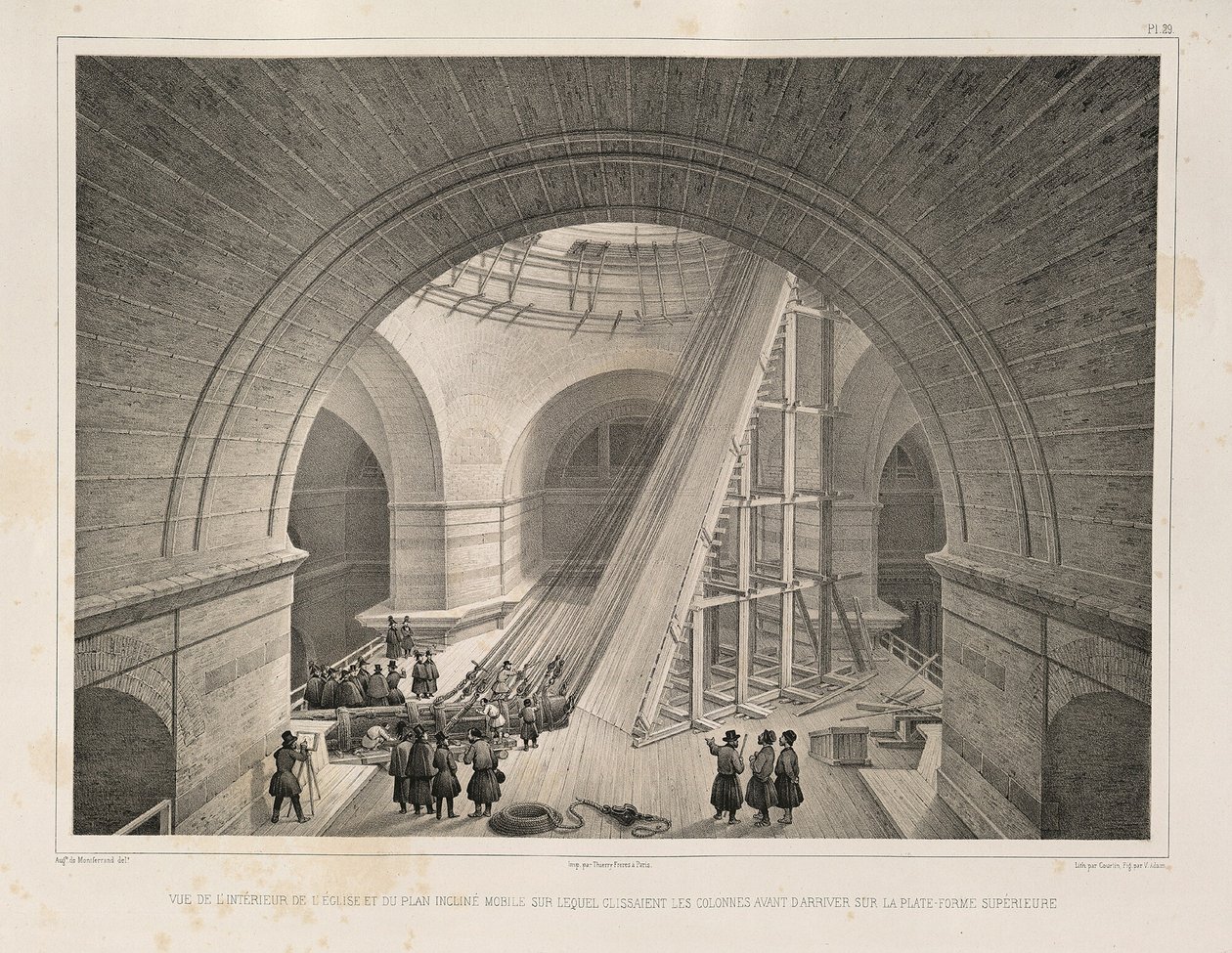 Inifrån av katedralen och en ramp Från: The Construction of the Saint Isaacs Cathedral, 1845 av Auguste de Montferrand