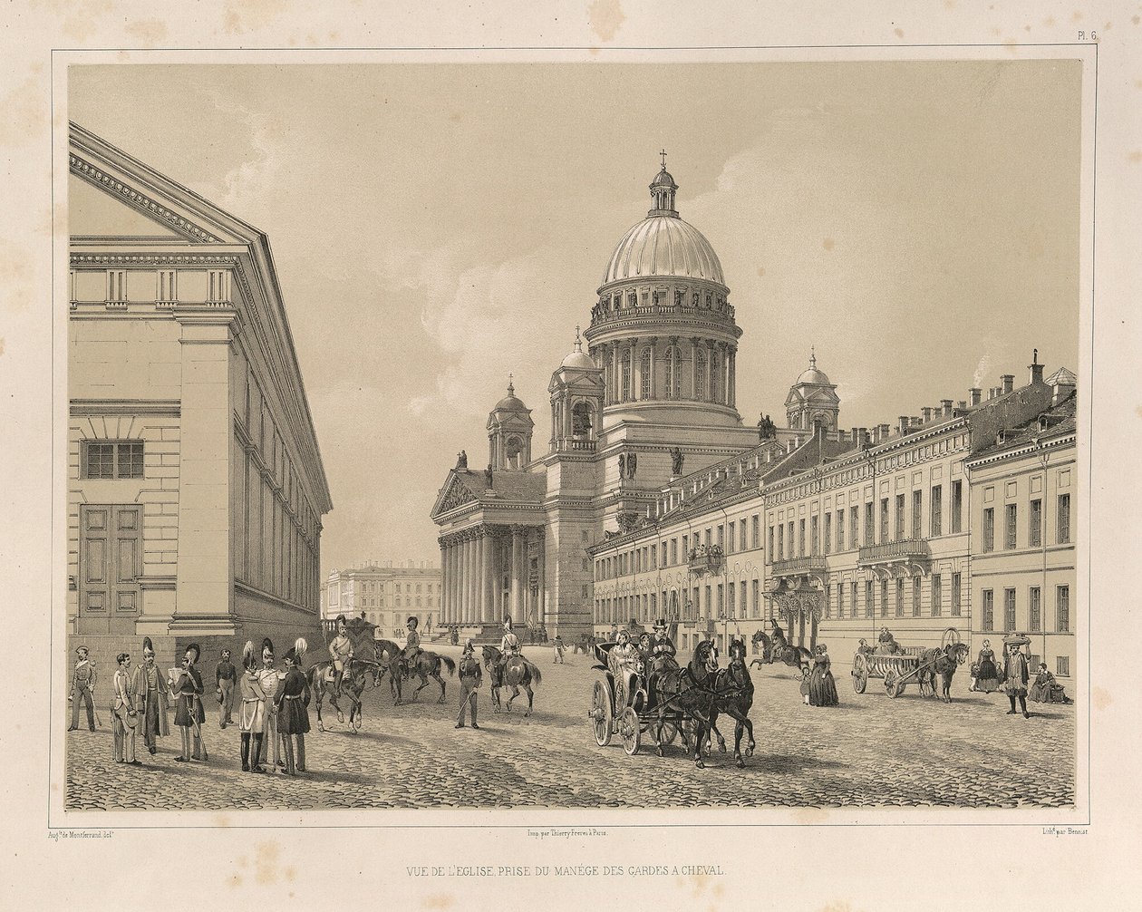 Saint Isaacs Cathedral sett från kavallerimanegen Från: Konstruktionen av Saint Isaacs Cathedral, 1845 av Auguste de Montferrand