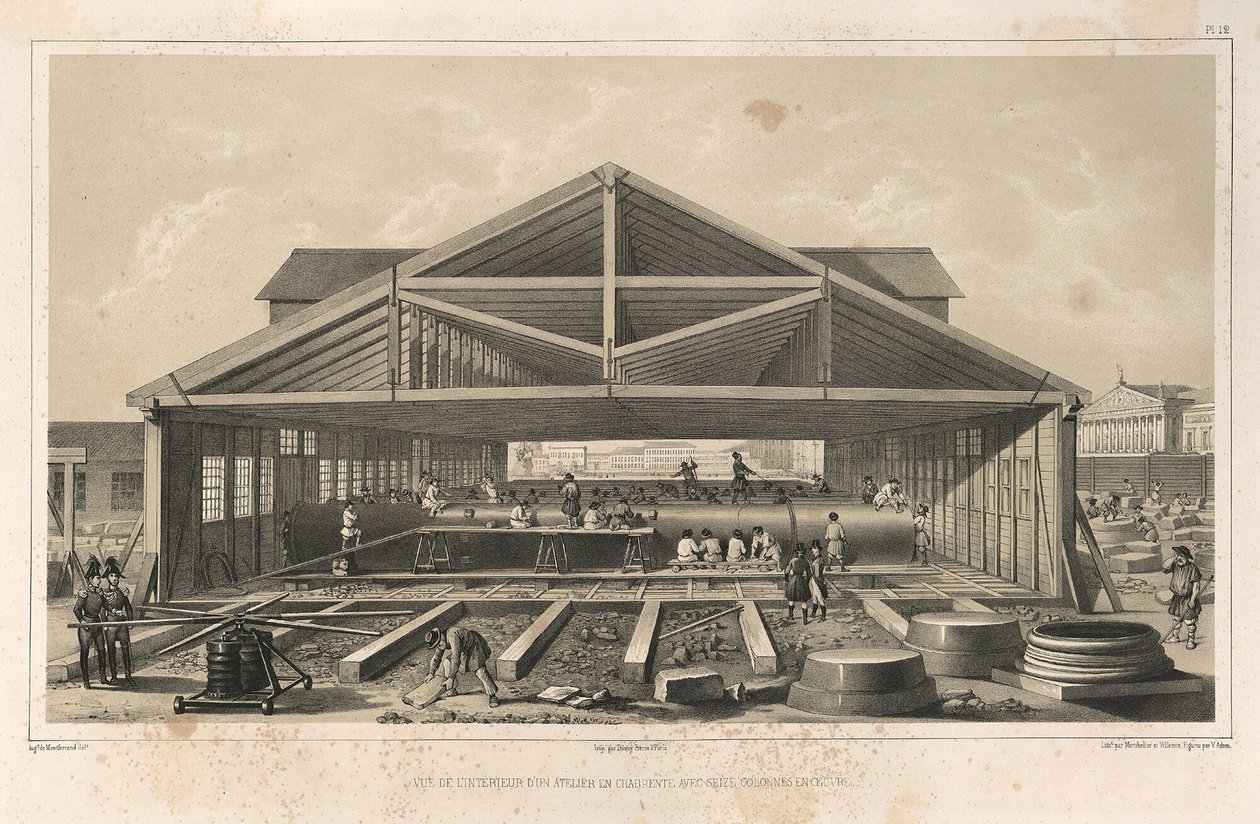 Stone Masons Workshop Från: The Construction of the Saint Isaacs Cathedral, 1845 av Auguste de Montferrand