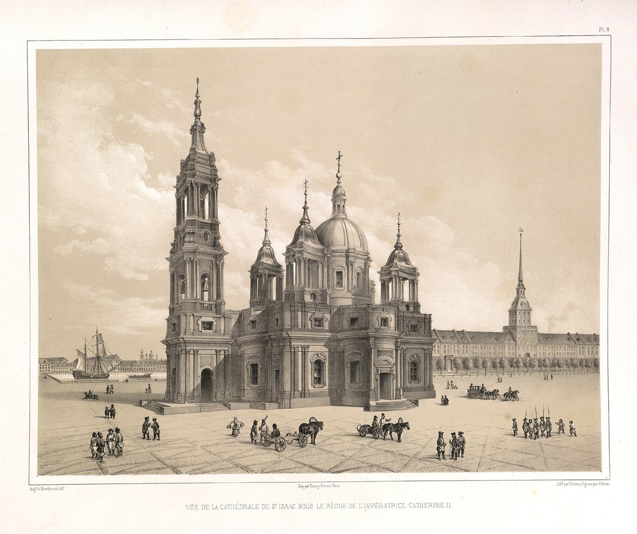 Utsikt över Saint Isaacs-katedralen vid Katarina II:s tid Från: Konstruktionen av Saint Isaacs-katedralen, 1845 av Auguste de Montferrand