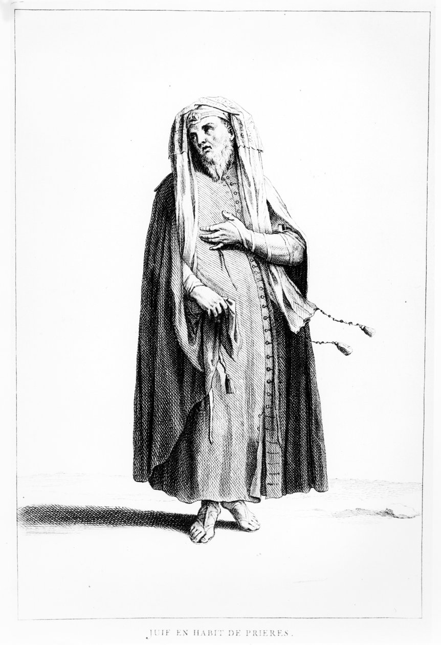 En fransk judisk man klädd för bön, illustration från Dictionnaire Historique de la Bible, 1722 av Augustin Calmet