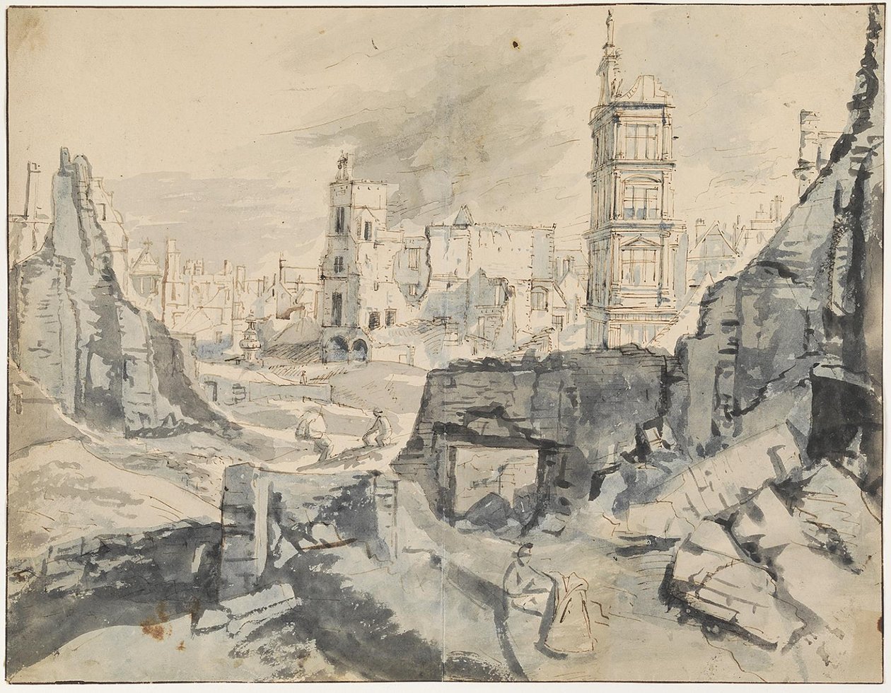 Bryssel efter bombningen 1695 av Augustin Coppens