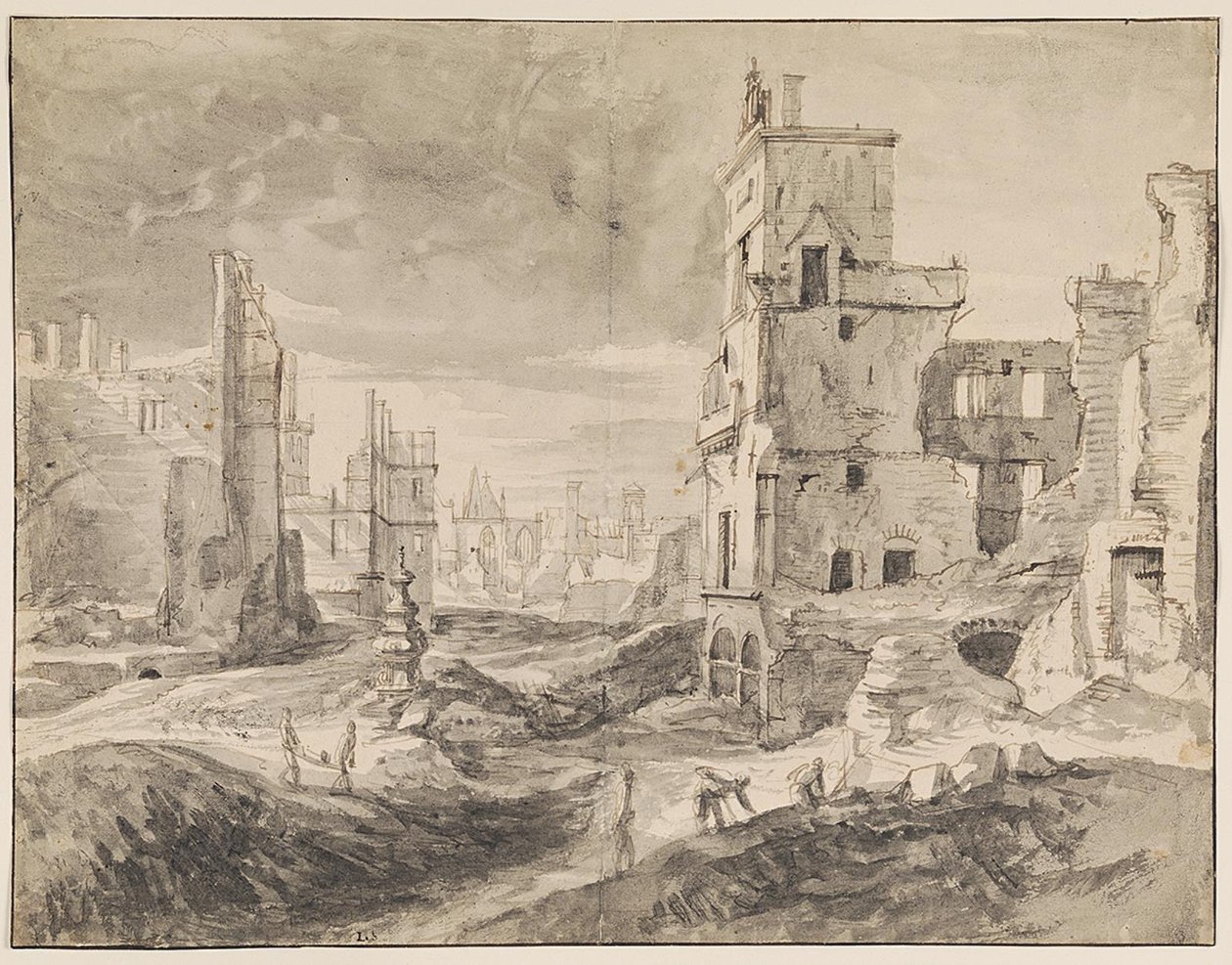 Bryssel efter bombardementet 1695 av Augustin Coppens