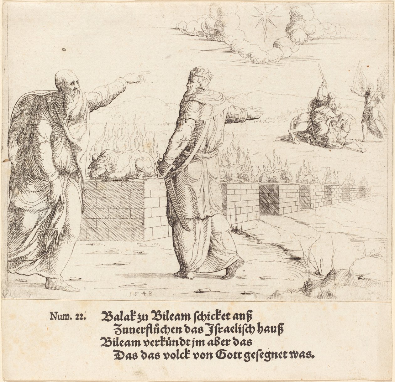 Balaks offer och Bileams profetia, 1548. av Augustin Hirschvogel