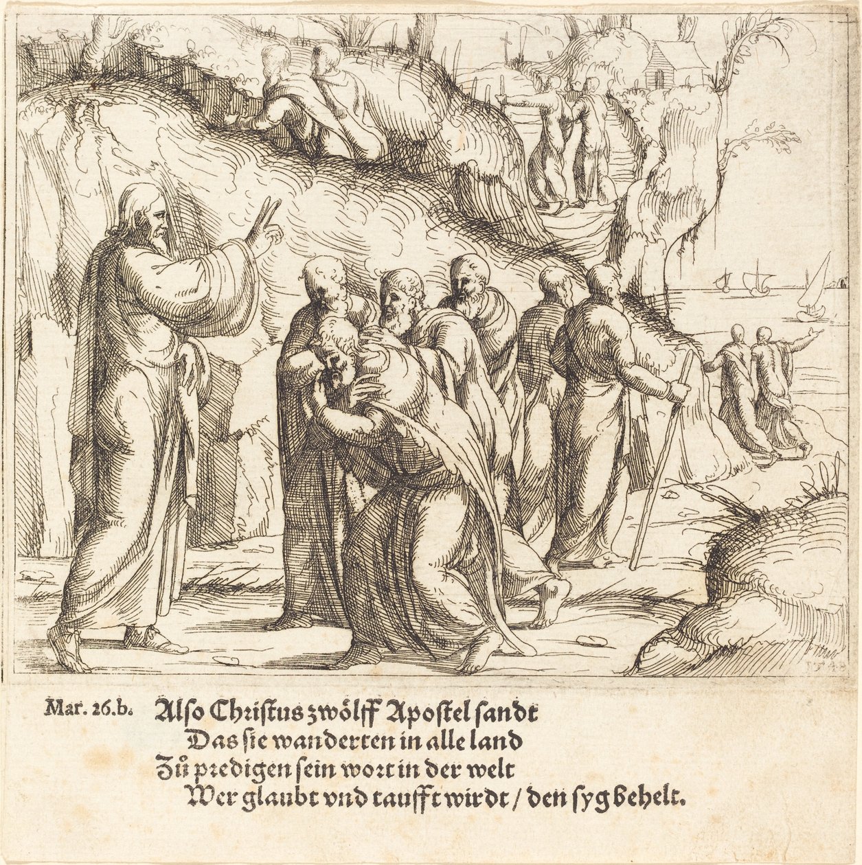 Kristus anklagar apostlarna för deras mission, 1548. av Augustin Hirschvogel
