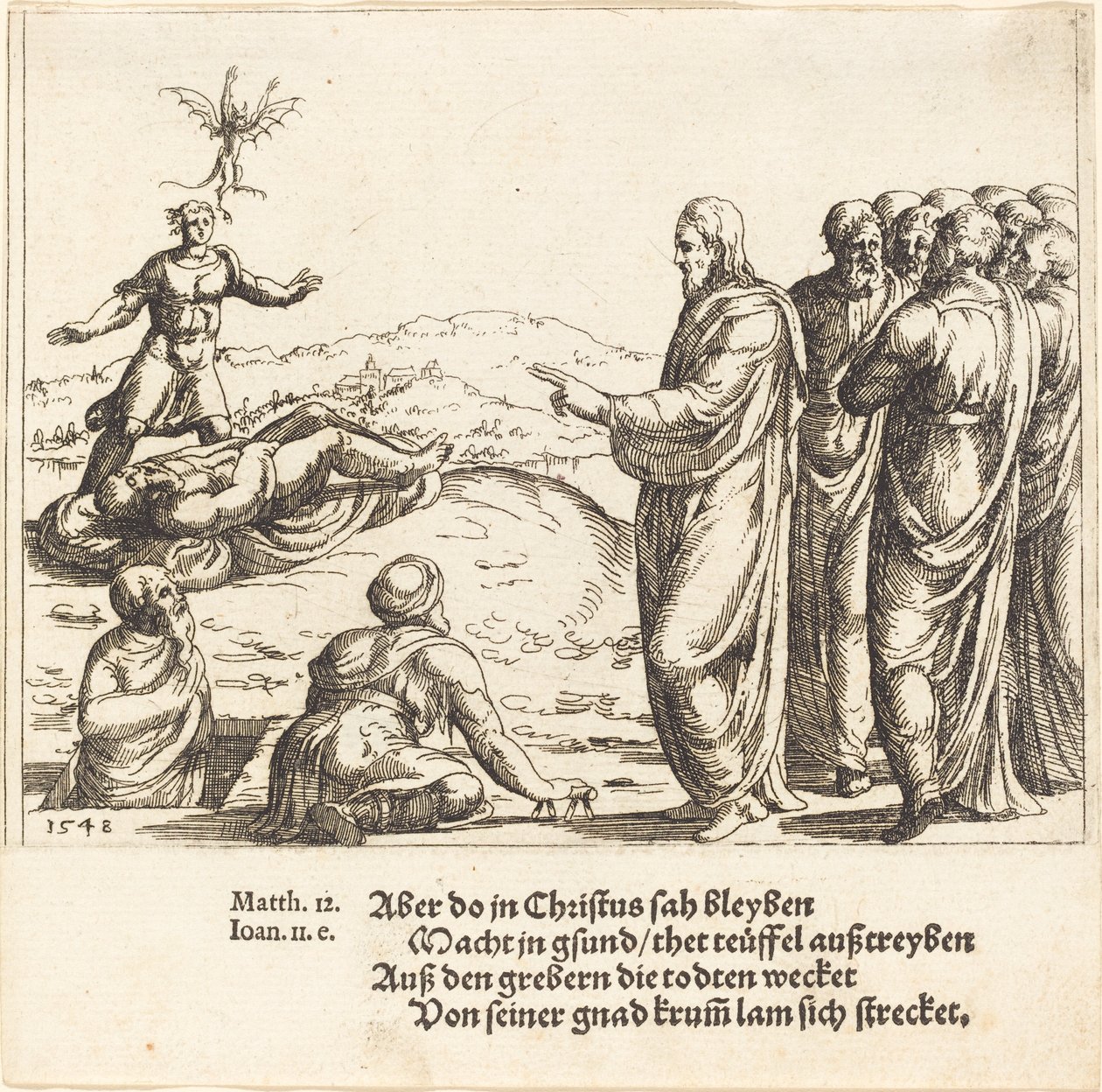 Kristus helar en blind och stum demoniker, 1548. av Augustin Hirschvogel