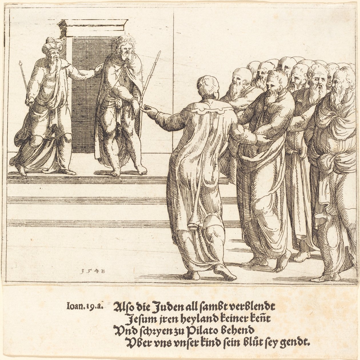 Ecce Homo, och judarna förnekar Kristus, 1548. av Augustin Hirschvogel
