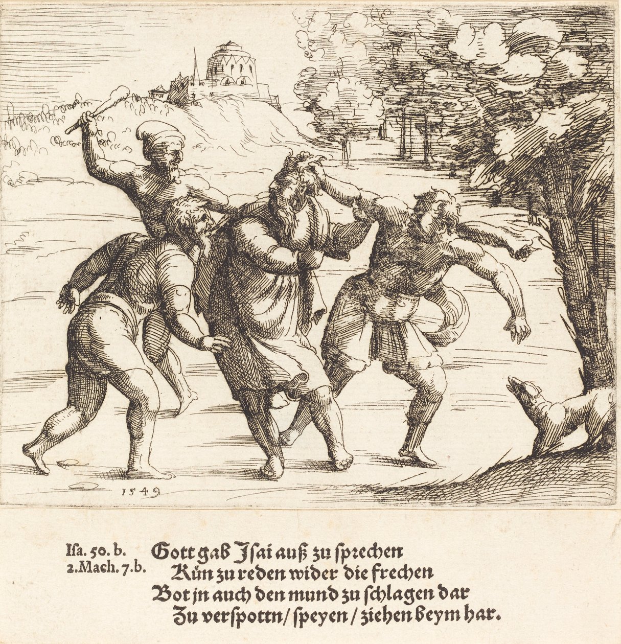 Jesaja accepterar hån på grund av sin tro, 1549. av Augustin Hirschvogel
