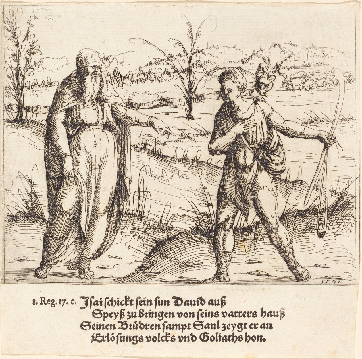 Jesse skickar David till sina bröder och Saul, 1548. av Augustin Hirschvogel