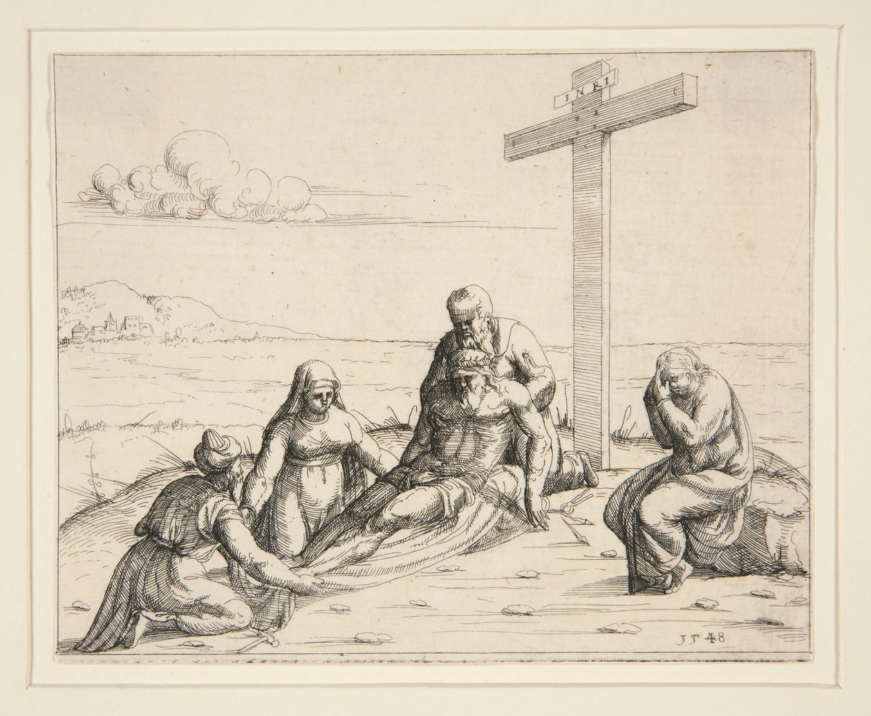 Josef och Nikodemus med Kristi kropp av Augustin Hirschvogel