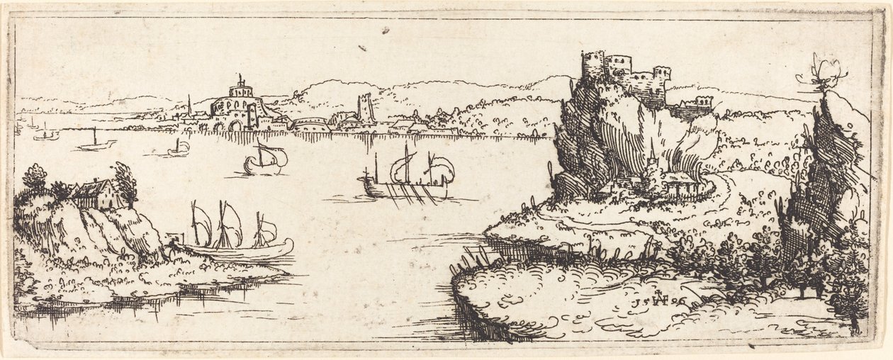 Landskap med segelbåtar av Augustin Hirschvogel