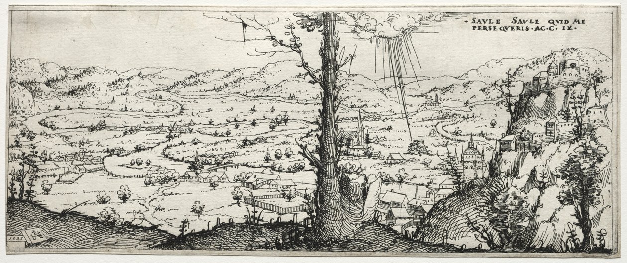 Landskap med omvandlingen av saulus, 1545. av Augustin Hirschvogel