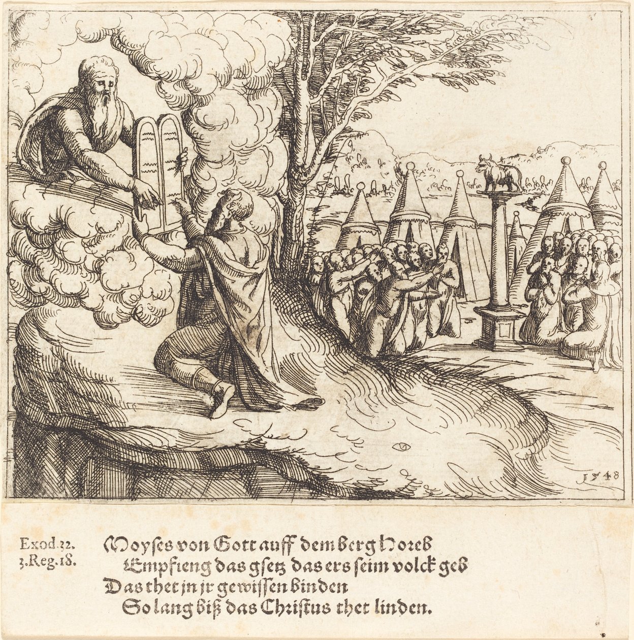 Moses tar emot tavlorna, 1548. av Augustin Hirschvogel
