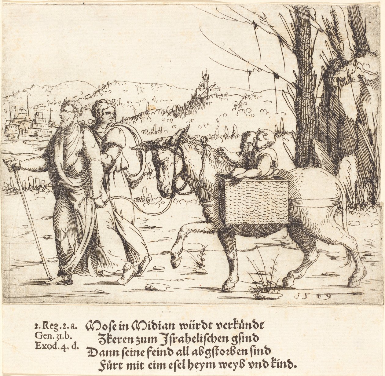 Moses återvänder till Egypten från Midjan, 1549. av Augustin Hirschvogel