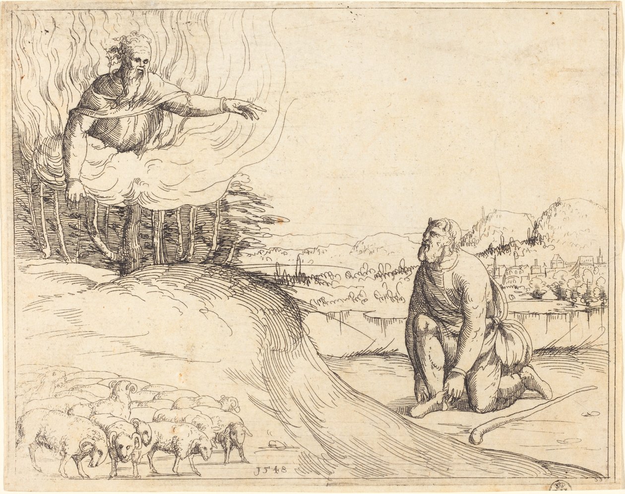 Moses och den brinnande busken, 1548. av Augustin Hirschvogel