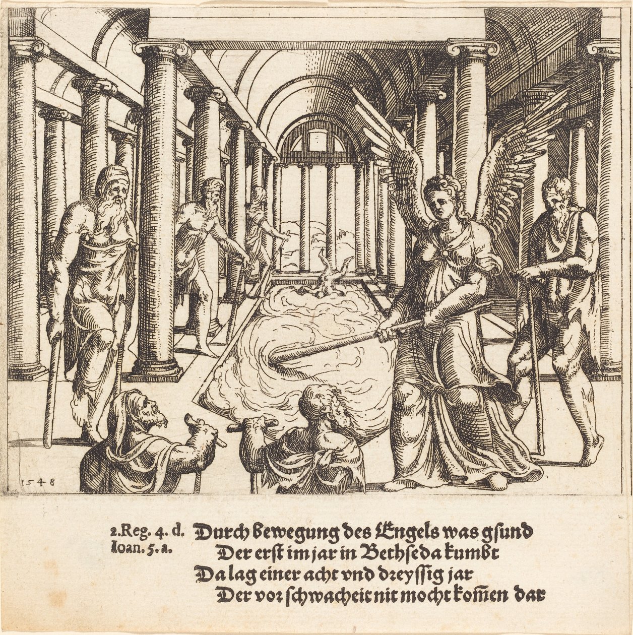 Ängeln som agiterar poolen i Bethesda, 1548. av Augustin Hirschvogel