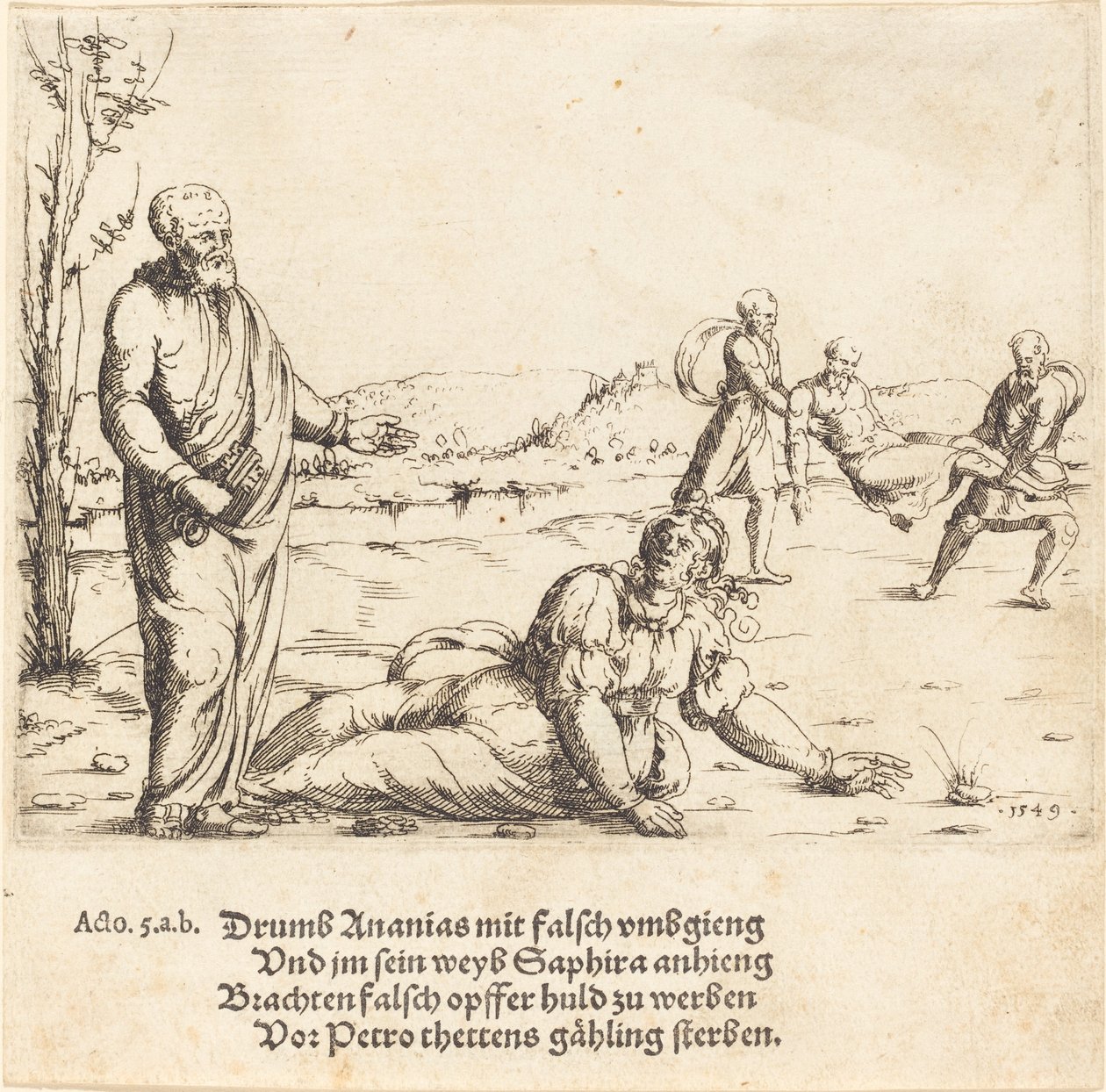 Ananias och Saffiras straff, 1549. av Augustin Hirschvogel