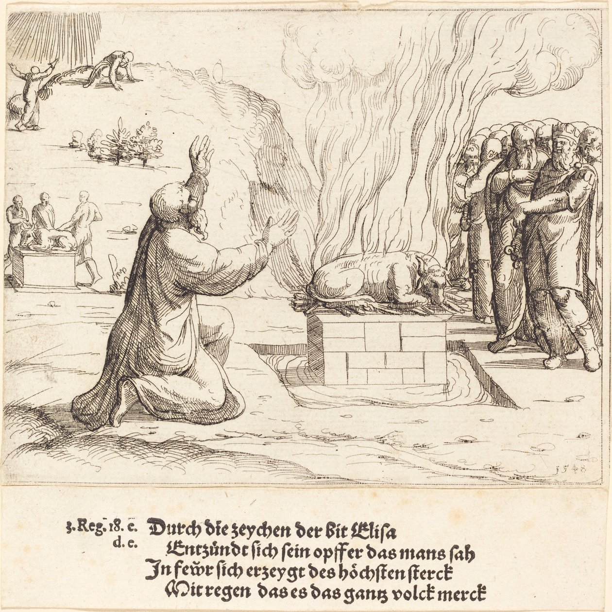 Elias och Baals prästers rivaliserande offer, 1548. av Augustin Hirschvogel
