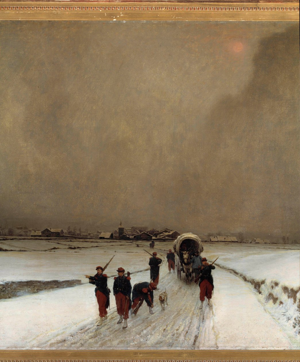 War of 1870: "" the trainards, snow effect"" Målning av Auguste Chenu Dit Fleury (1833-1875) 1870 Sön. 1,7x1,5 m Paris, musee d