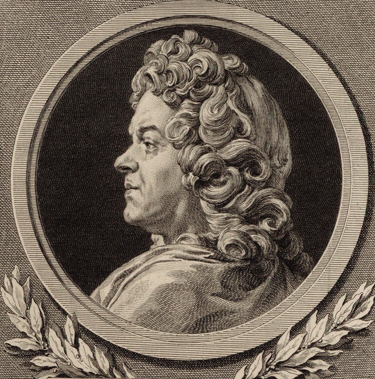 Porträtt av kompositören Jean-Baptiste Lully 1632-1687, 1770. av Augustin Saint Aubin de