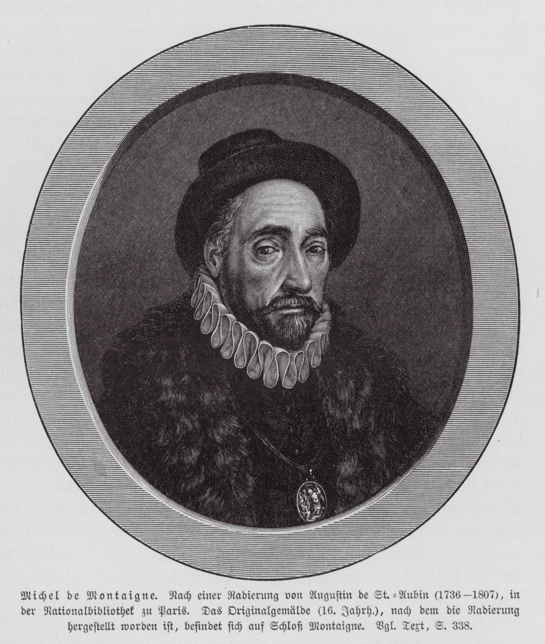 Michel de Montaigne, fransk filosof (gravyr) av Augustin de (after) Saint-Aubin