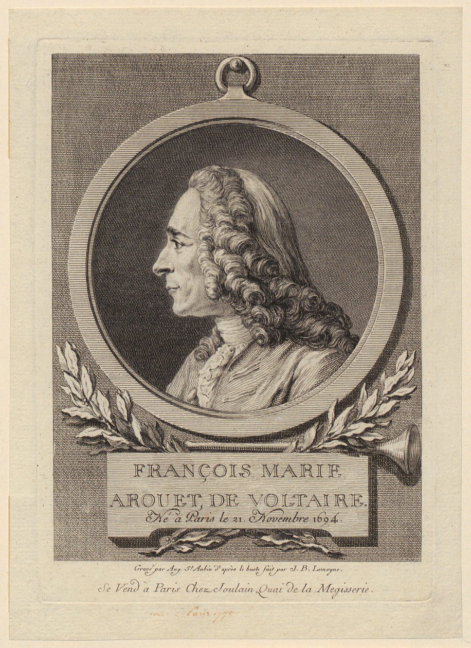 Porträtt av François Marie Arouet de Voltaire av Augustin de Saint-Aubin