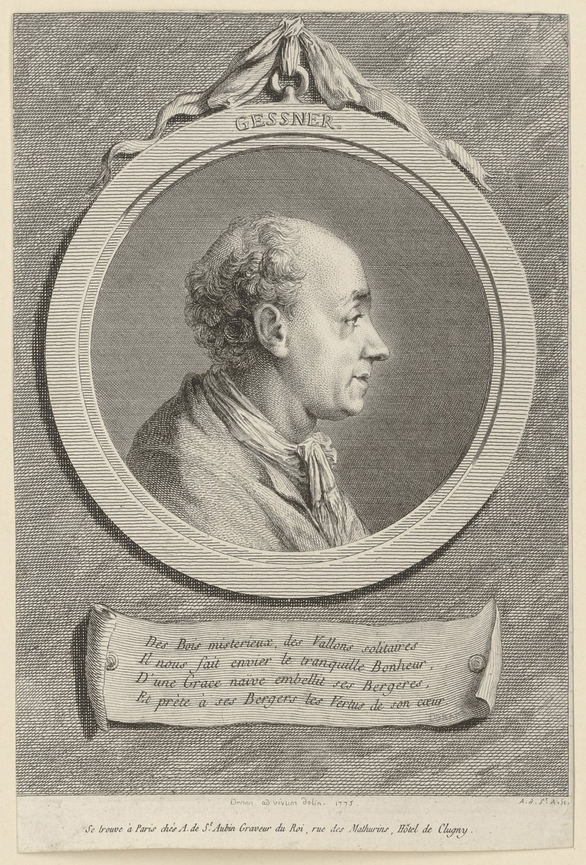 Porträtt av Salomon Gessner av Augustin de Saint-Aubin