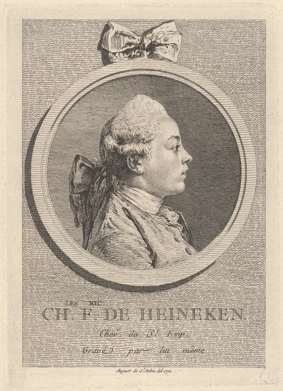 Porträtt av Charles-Frédéric de Heinecken av Augustin de Saint-Aubin