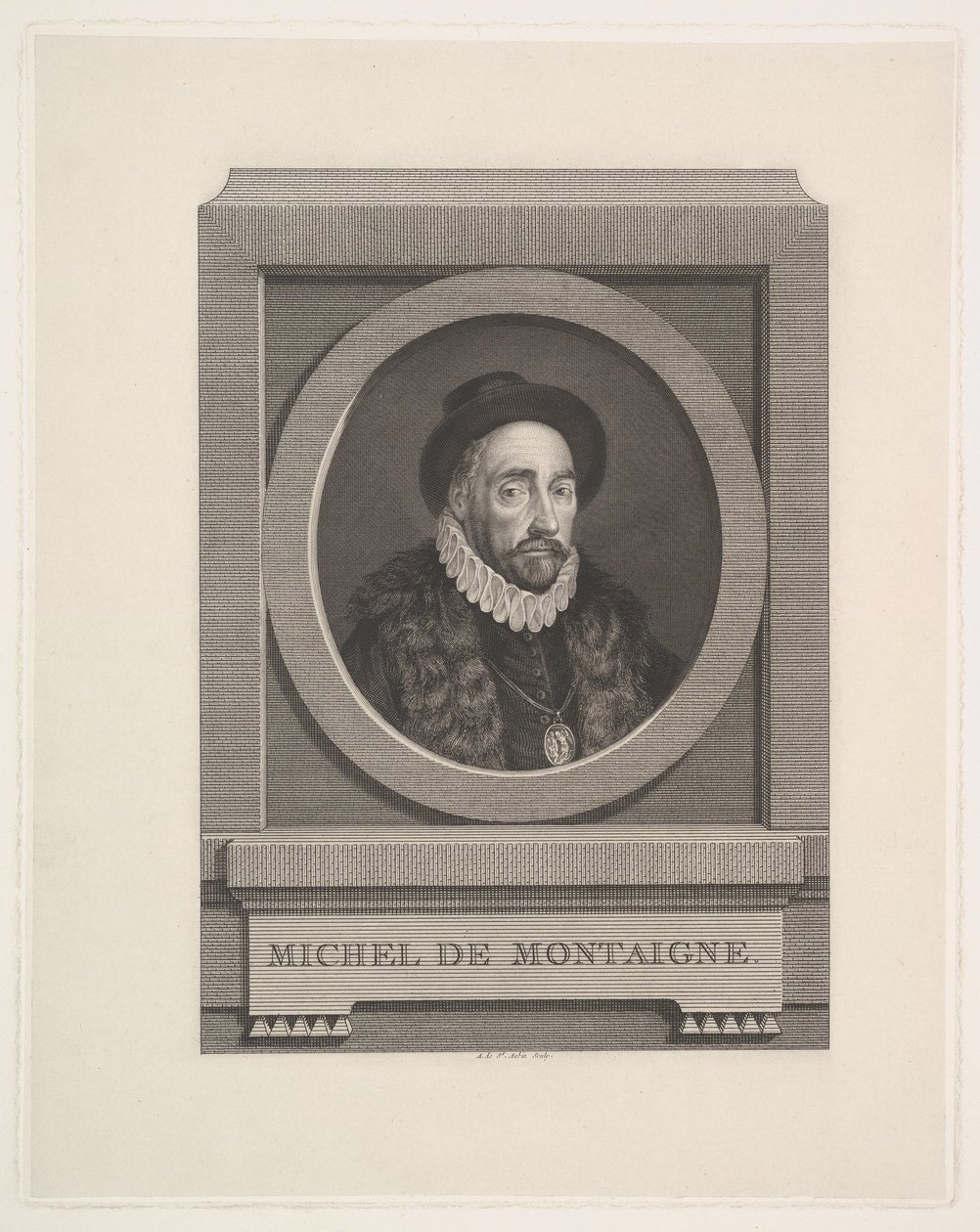 Porträtt av Michel de Montaigne av Augustin de Saint-Aubin