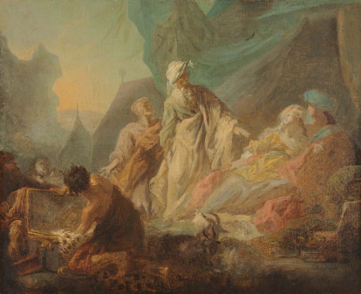 Laban söker efter sina stulna gudar, 1753. av Augustin de Saint Aubin