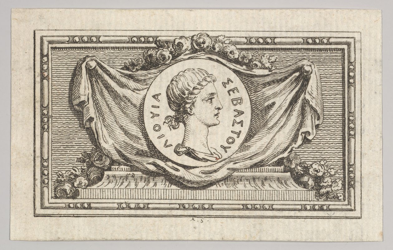 Medalj med Porträtt av Livius i den 5:e boken, från Tibère ou les six premiers ..., publicerad 1768. av Augustin de Saint Aubin