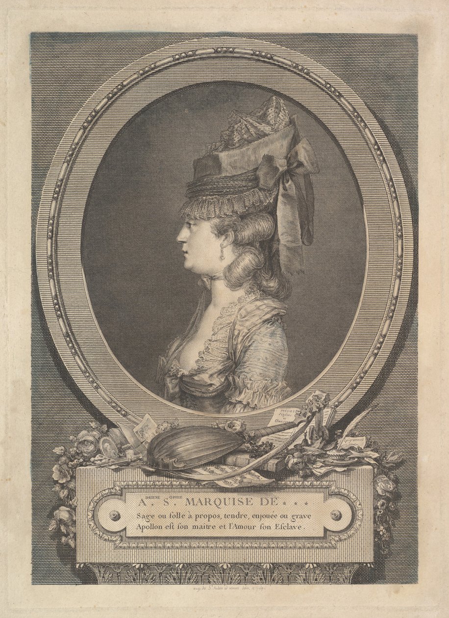 Porträtt av Adrienne-Sophie Marquise de ***, 1779. av Augustin de Saint Aubin