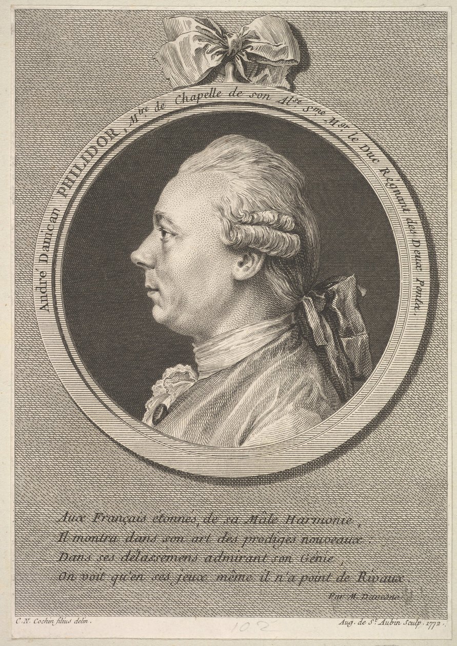 Porträtt av André Danican Philidor, 1772. av Augustin de Saint Aubin