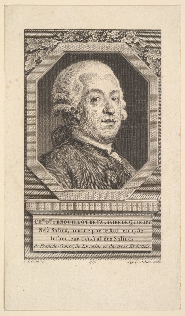 Porträtt av Charles George Fenouillot de Falbaire de Quingey, 1787. av Augustin de Saint Aubin