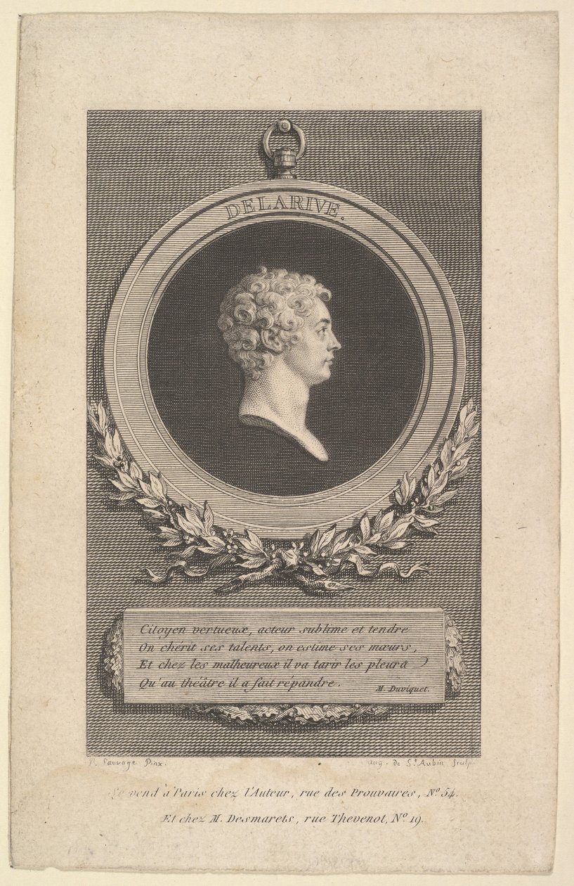 Porträtt av De Larive, 1785. av Augustin de Saint Aubin