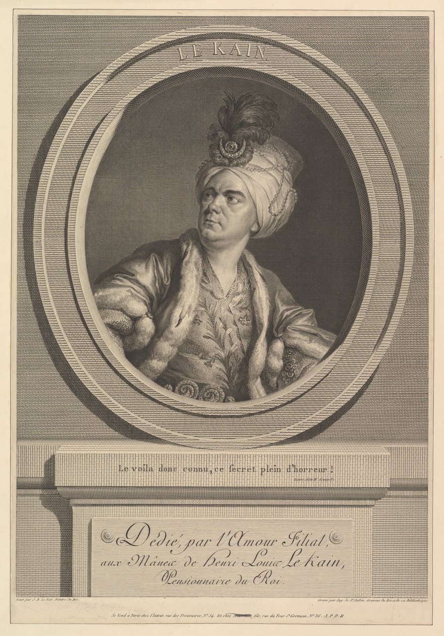 Porträtt av Henri-Louis Le Kain, 1788. av Augustin de Saint Aubin