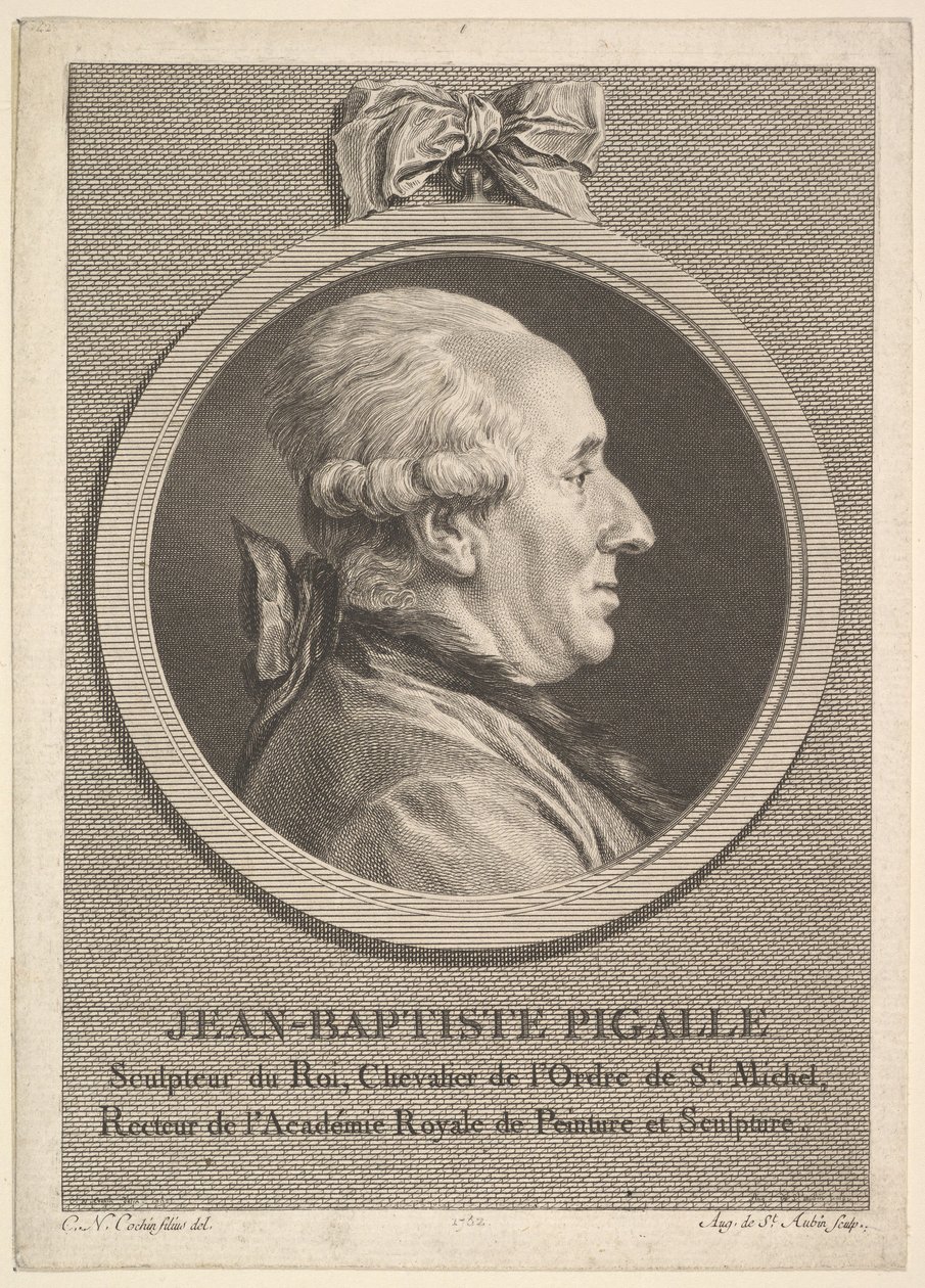 Porträtt av Jean-Baptiste Pigalle, 1782. av Augustin de Saint Aubin