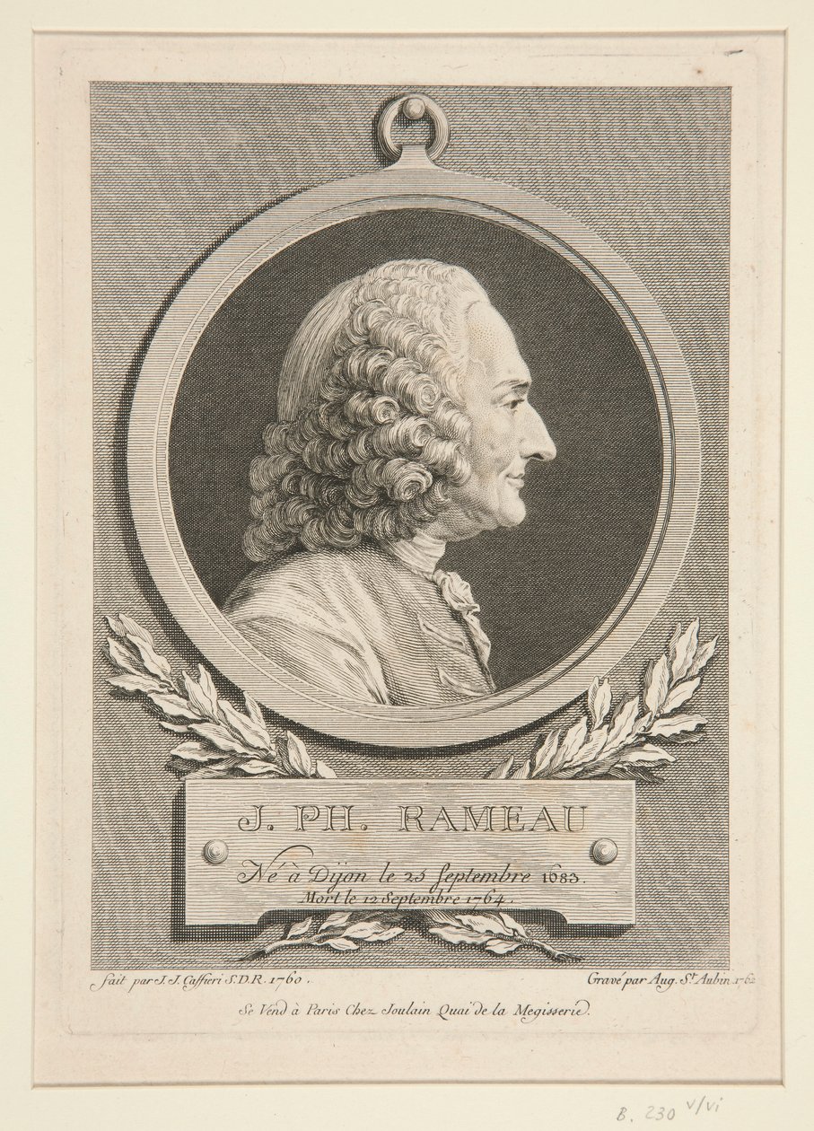 Porträtt av Jean-Philippe Rameau av Augustin de Saint Aubin