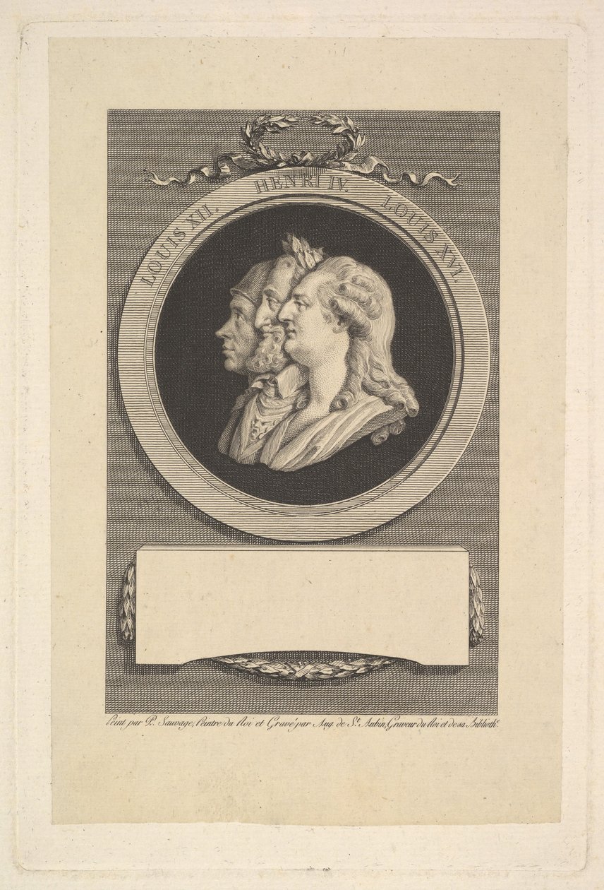 Porträtt av Ludvig XVI, Henri IV och Ludvig XII, 1791. av Augustin de Saint Aubin