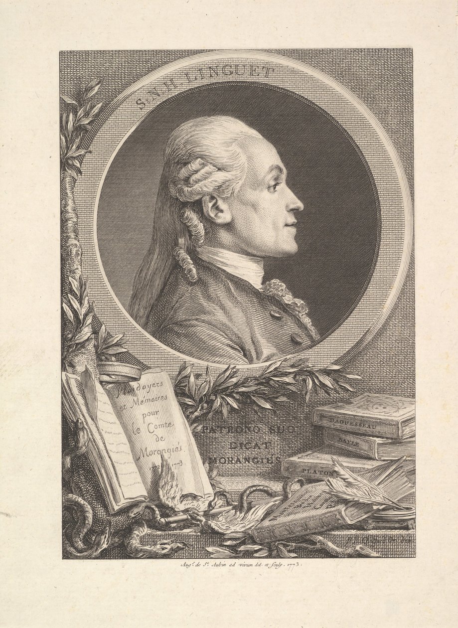 Porträtt av Simon-Nicolas-Henri Linguet, 1773 av Augustin de Saint Aubin