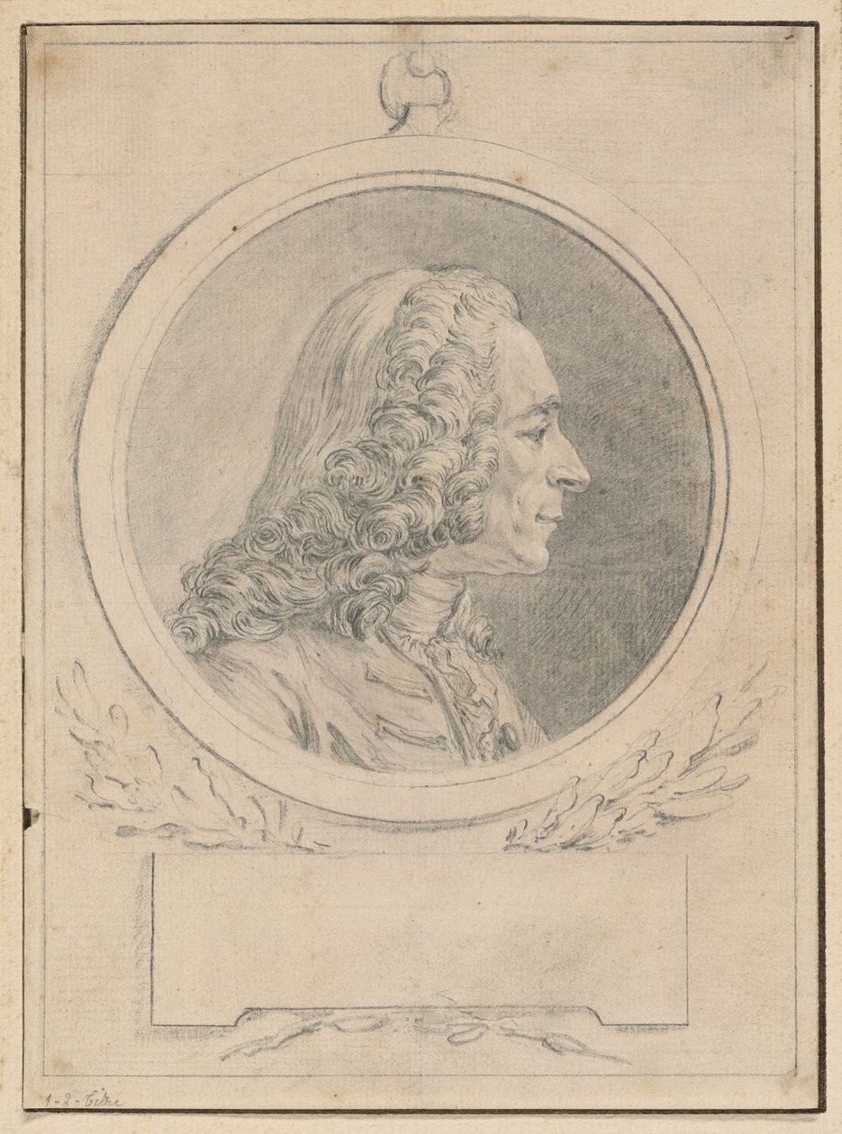 Porträtt av Voltaire, efter hans byst av Jean-Baptiste Lemoyne II av Augustin de Saint Aubin