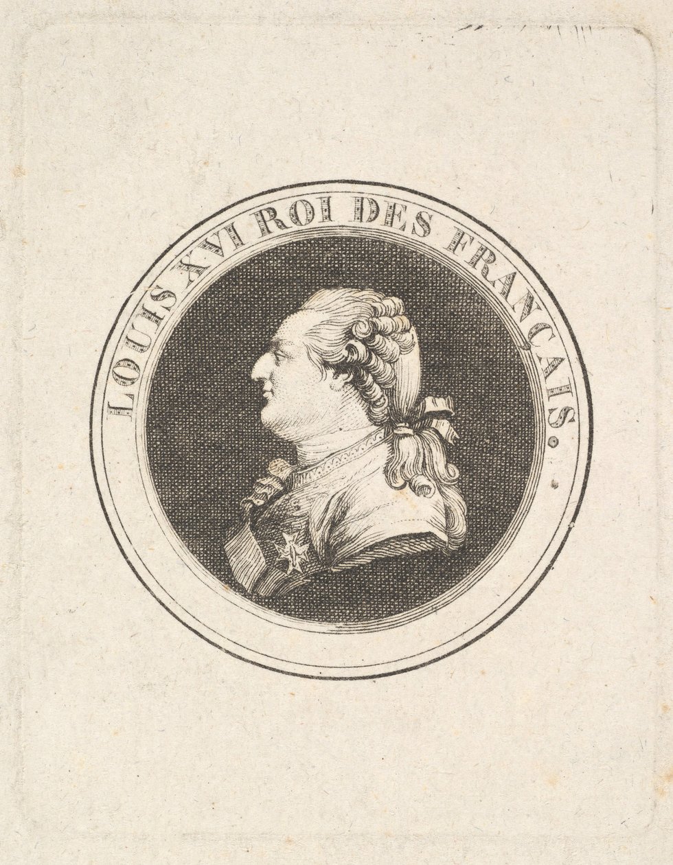 Tryck av en porträttmedalj av Ludvig XVI, möjligen 1789-90. av Augustin de Saint Aubin