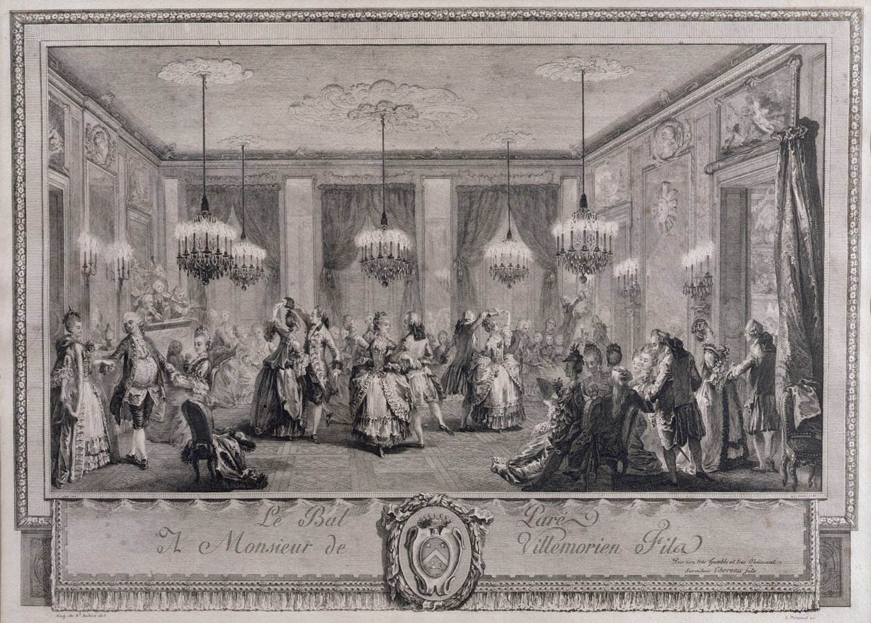Kvällsbal hos Monsieur de Villemorien Fila, graverad av L. Provost (se även 55452) av Augustin de Saint Aubin
