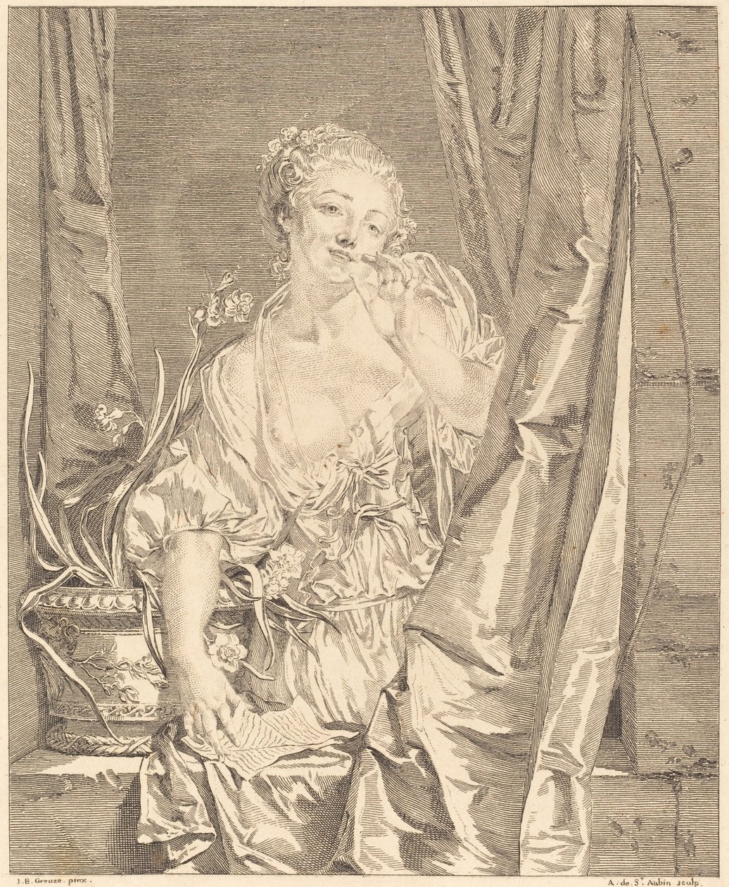 Kysen skickade av Augustin de Saint Aubin after Jean Baptiste Greuze