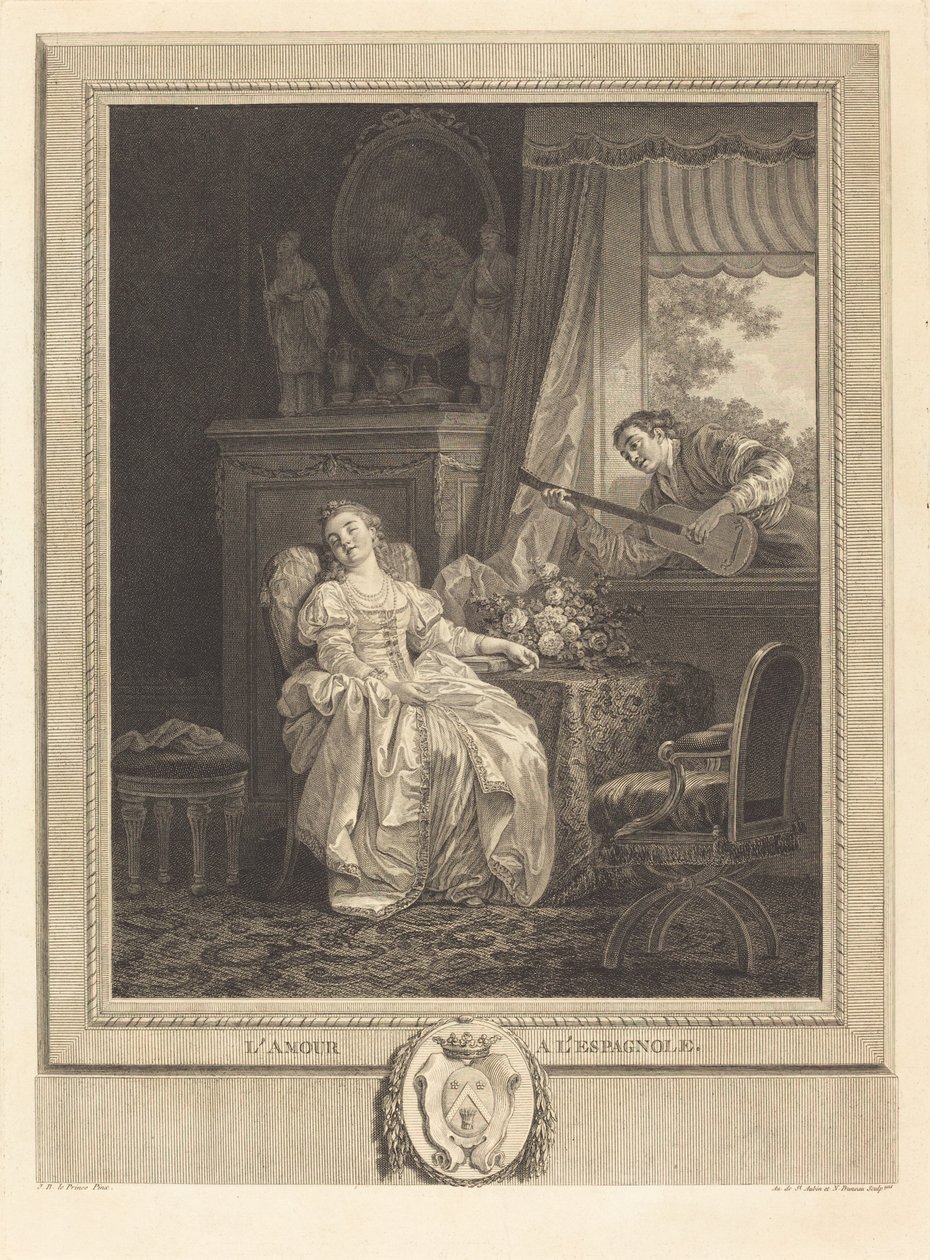 Spansk kärlek av Augustin de Saint Aubin and Noël Pruneau after Jean Baptiste Le Prince