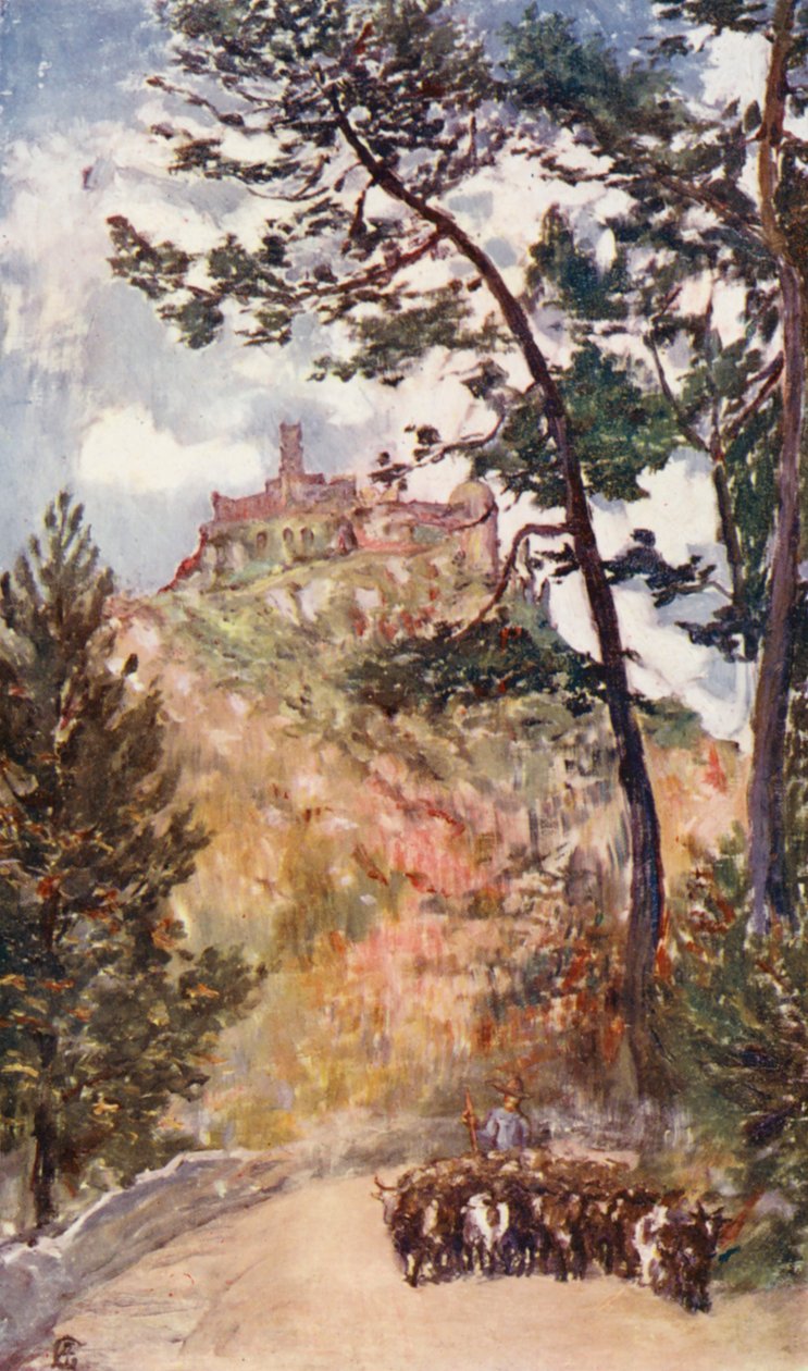 Cintra, Sommarpalatset för kungen av Portugal (färglitografi) av Augustine Fitzgerald