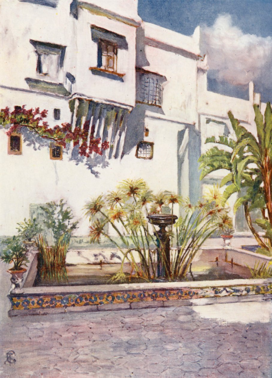 Innergården till Bardo, Alger (färglitografi) av Augustine Fitzgerald
