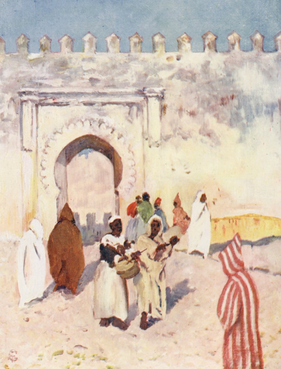 Port i gamla stadsmuren, Tangier (färglitografi) av Augustine Fitzgerald